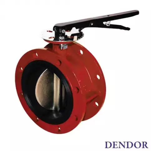 Затвор поворотный дисковый DENDOR 021F фланцевый чугунный для систем пожаротушения фото 1