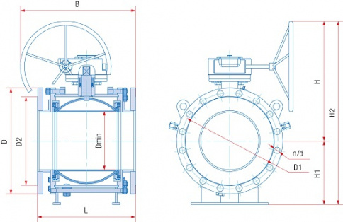 Кран шаровой разборный 11с67п СФ.00.3 Ду от 200 до 800 мм ст. 09Г2С стандартнопроходной фланцевый с редуктором фото 2