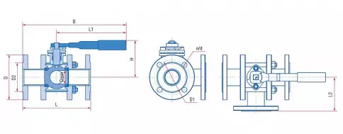 Кран шаровой трехходовой КШТГ СФ.00.1 Ду от 15 до 200 мм ст. 20 Г-образный фланцевый фото 2