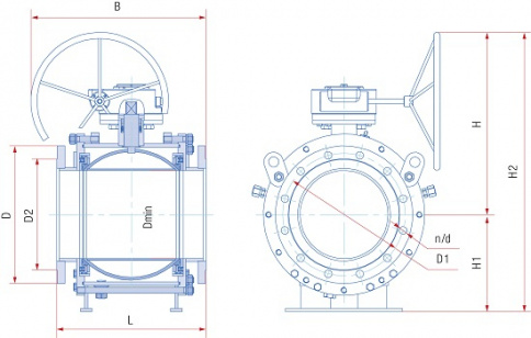 Кран шаровой разборный 11с67п СФ.00.3 Ду от 200 до 700 мм ст. 09Г2С полнопроходной фланцевый с редуктором фото 2